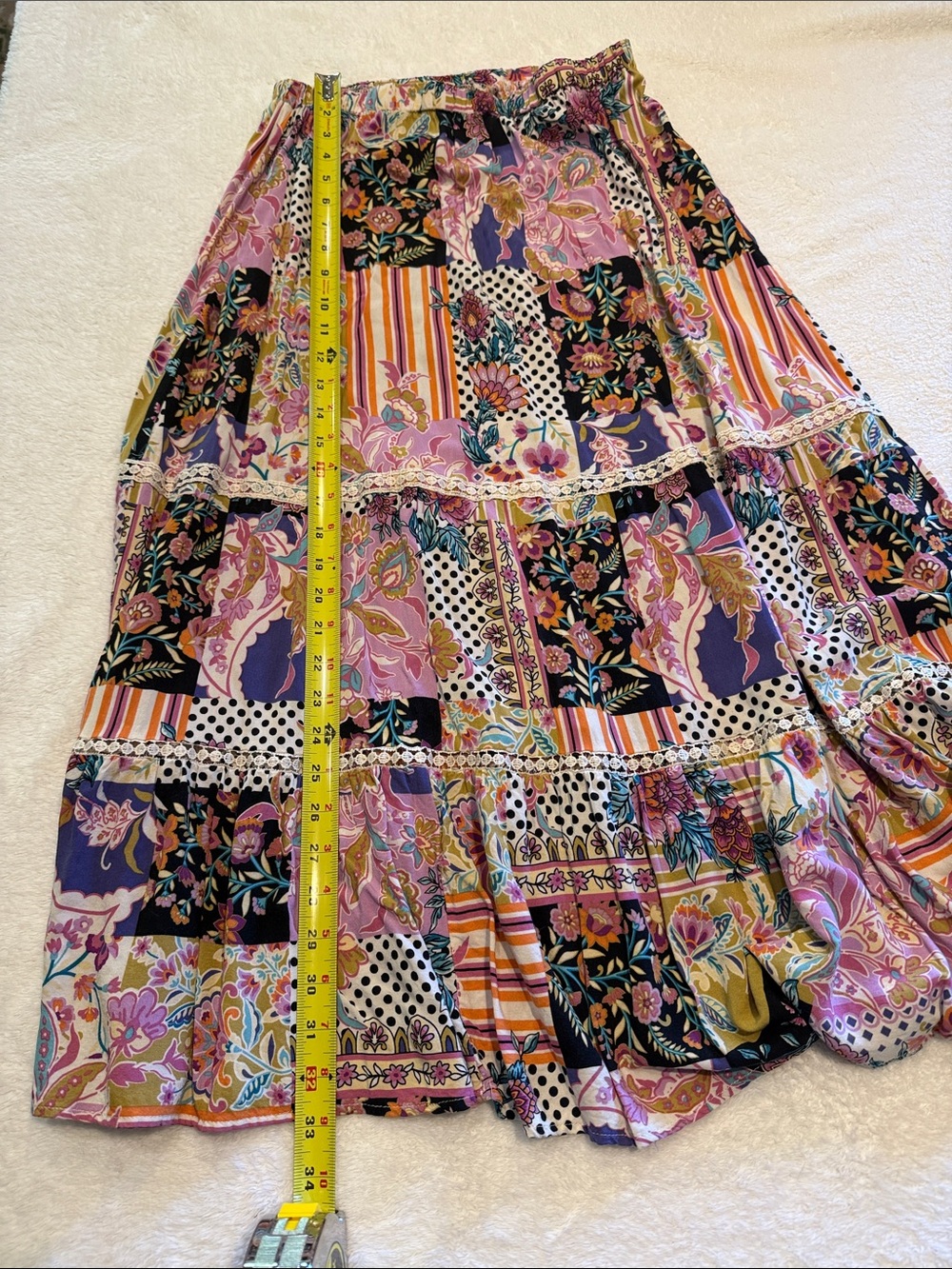 Bohemian Floral Patchwork Maxi Skirt in Pink & Purple - Picture 2 of 4